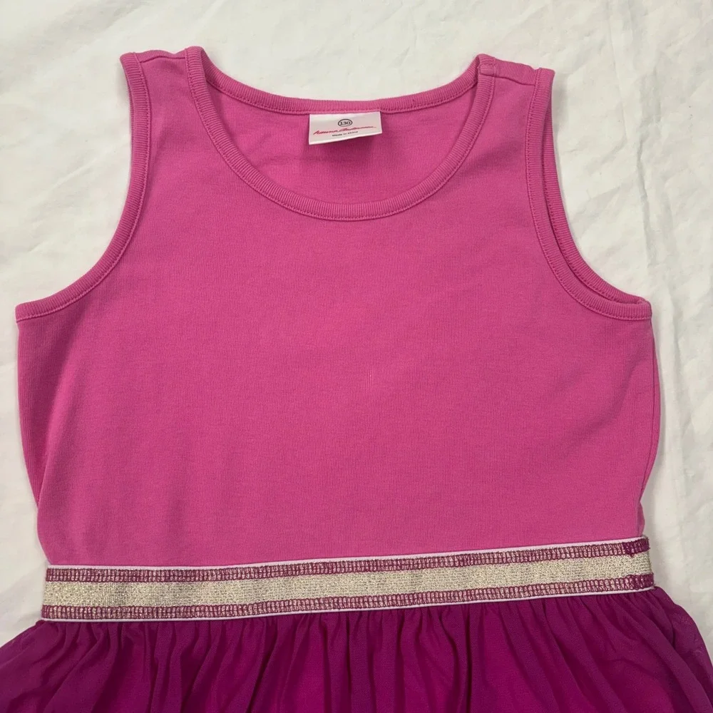 Hanna Andersson Swish Tulle Dress Girls 130 Pink Tiered Ruffle Sparkle Sz 130/8